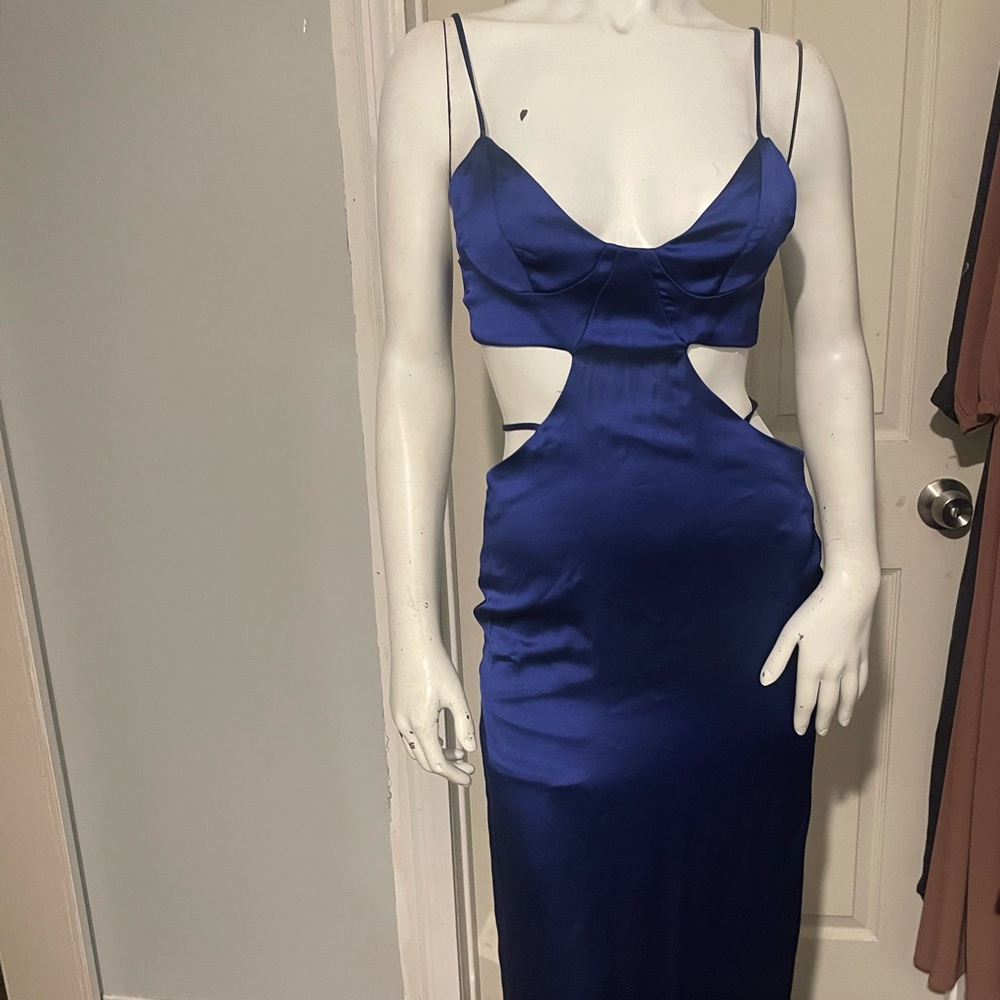 sexy n satin blue maxi cut out dress - zara , size small